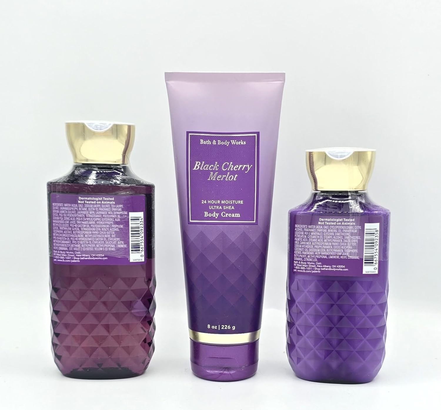 Bath & Body Black Cherry Merlot Gift Set, Shower Gel 10 fl oz, Body Cream 8 oz, Body Lotion 8 fl oz