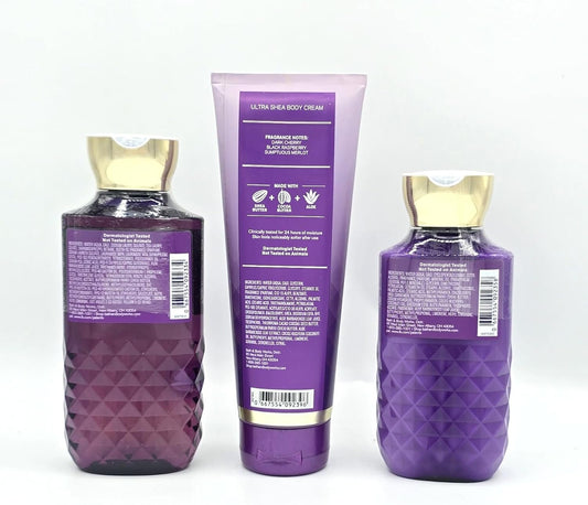 Bath & Body Black Cherry Merlot Gift Set, Shower Gel 10 fl oz, Body Cream 8 oz, Body Lotion 8 fl oz